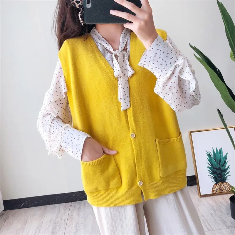 2019 Осень Новый Дикий v-образным вырезом карман простой сплошной цвет без рукавов