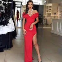 eeqasn red mermaid soft satin evening party gowns long off the shoulder formal women prom dresses side slit party dress 2022