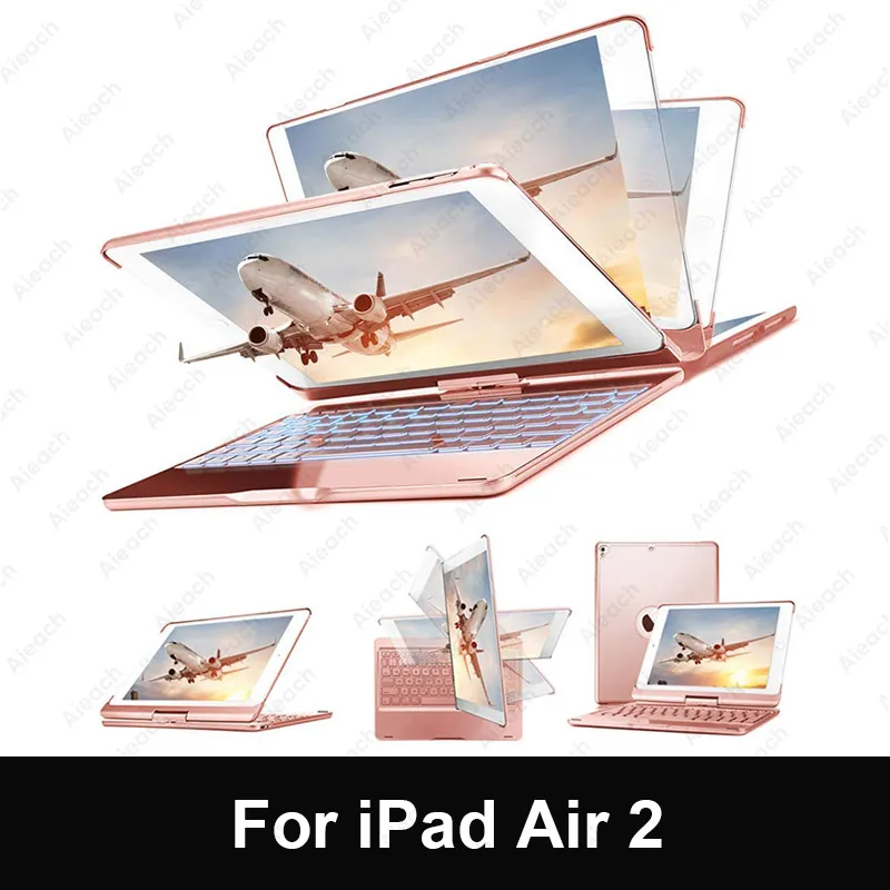 iPad Air 2 Rose Gold Чехол для iPad Pro 11 10,5 9,7 7 цветов с подсветкой 360 Rotatio Беспроводной Bluetooth клавиатура чехол для iPad 6th 5th воздуха на возраст 1, 2, 3 - Цвет: iPad Air 2 Rose Gold