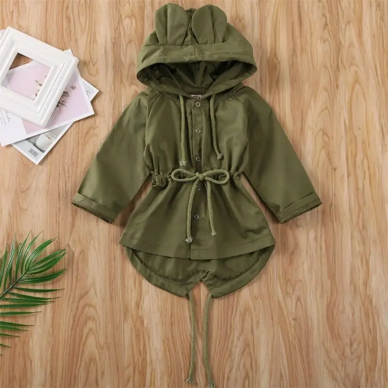 2020 Autumn Spring Infant Boys Girls Baby Trench Coat Solid Single Breasted Ears Hooded Tops 2 Colors | Детская одежда и обувь