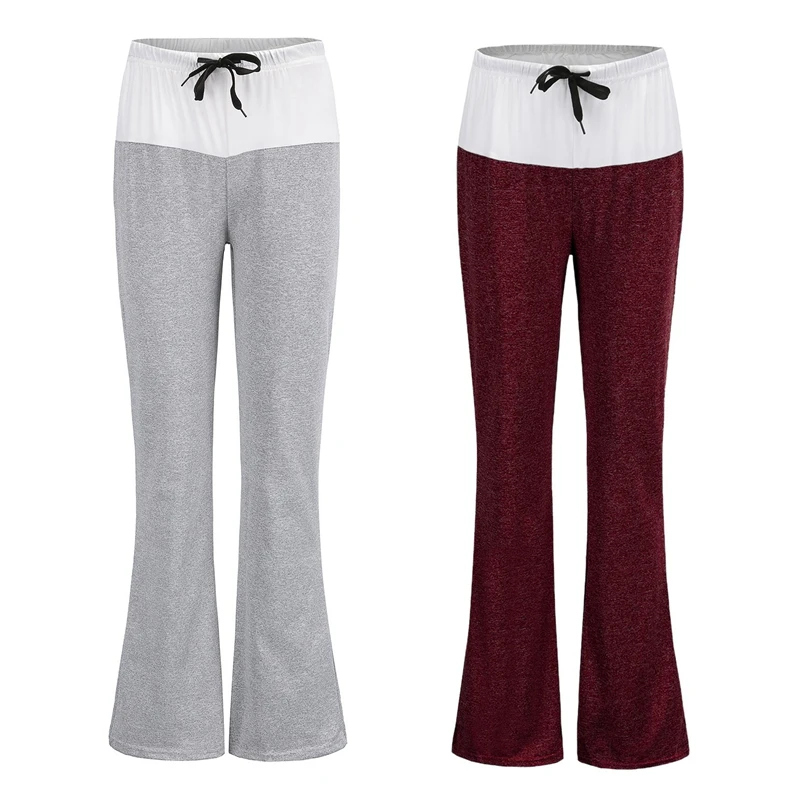 

2 Pcs Women Loose Pants Drawstring Wide Leg Pants Plus Size Long Trousers Sweatpants Pajama Size S, Gray & Wine Red