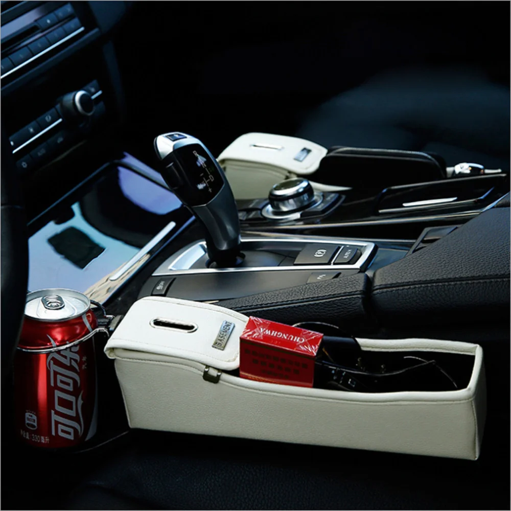 

Multipurpose Car Seat Storage Box Leather PU Vehicle Machine Seat Gap Filler Coin Collector Cup Holder For Driver (Black Host)