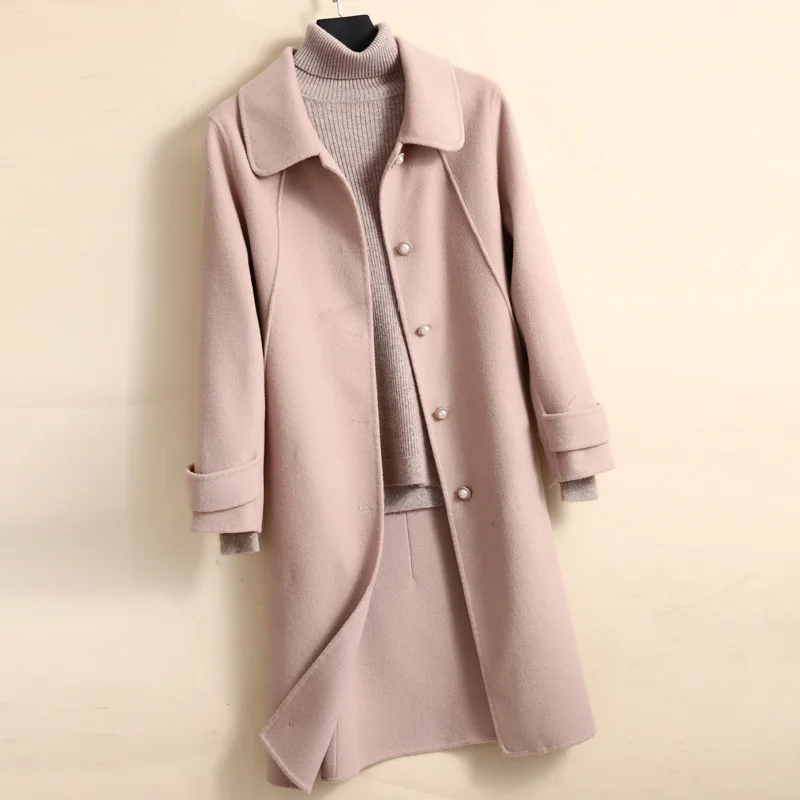 Женское зимнее пальто корейское высокого качества из 100% чистой шерсти ручной