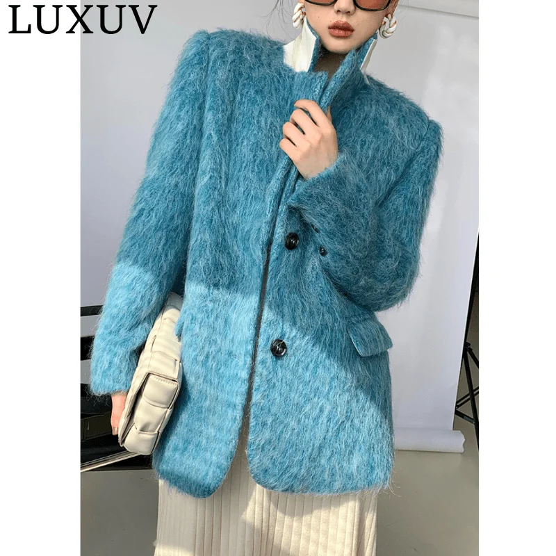 

LUXUV Women's Tweed Winter Jacket Blends Mixtures Trench Coats Stuffed Overcoat TopCoat Quality Outerwear Poncho Tweed Comfort