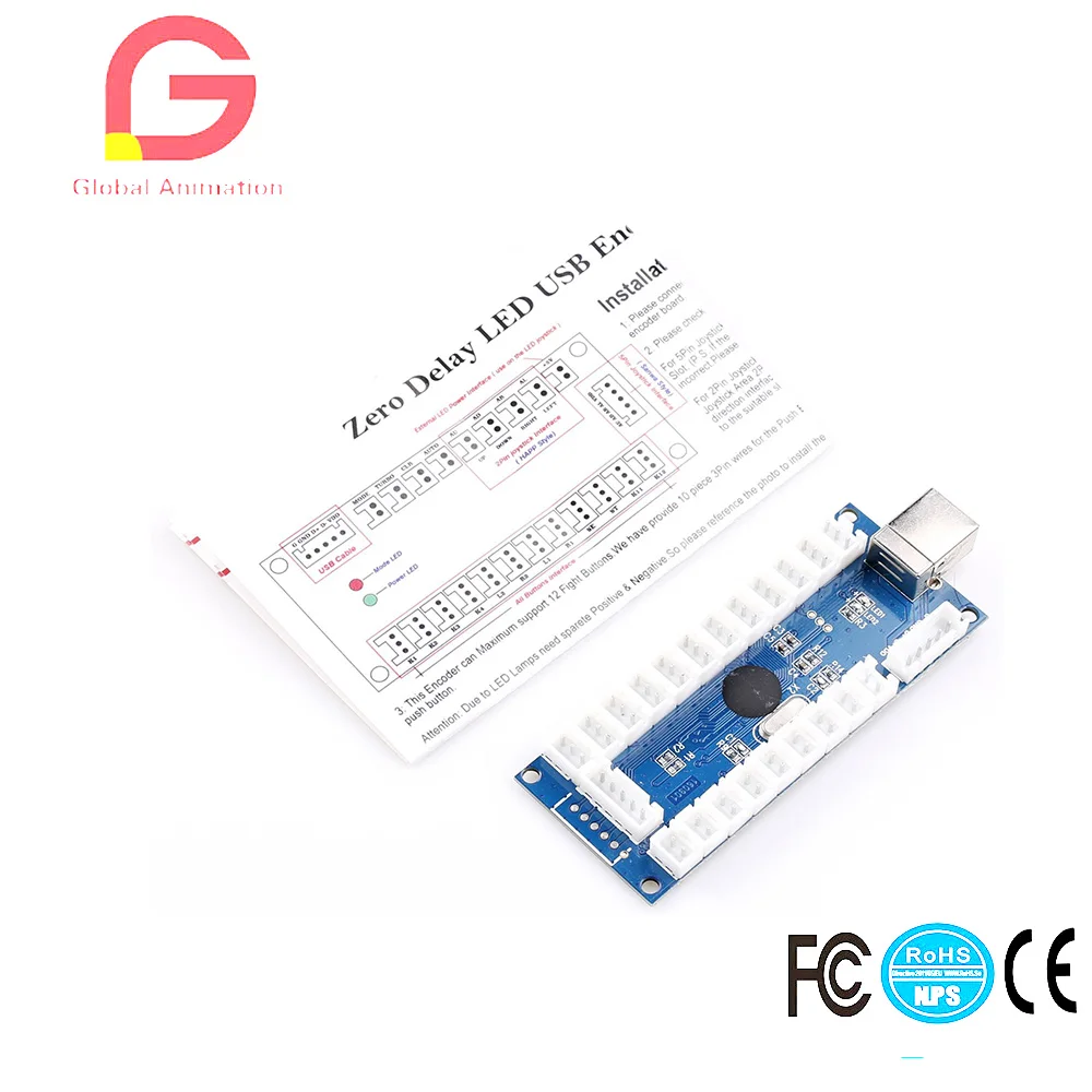 

LED Illuminated Arcade DIY Parts Zero Delay LED USB Encoder + 5Pin 8way Joystick + 10x LED Illuminated Push Buttons for USB Mame