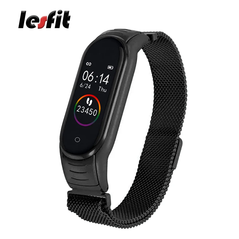 Lesfit роскошные черные из нержавеющей стали цифровые умные часы для мужчин женщин
