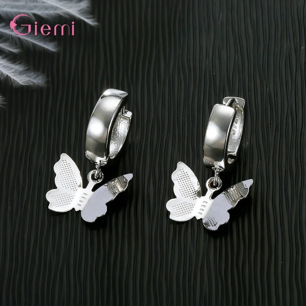 Настоящее Серебро S925 пробы простые милые бабочки подвеска серьги кольца для