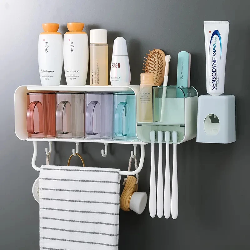 

Toothbrush Holder Set Wall-Mounted Punch-Free Suction Wall Type Household Mouthwash Cup Toothbrush Rack Toothpaste Dispenser
