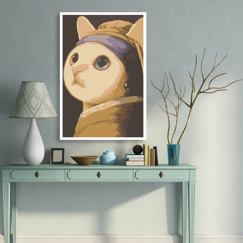 Краска собственного приготовления с помощью цифровой картины Искусство кошка