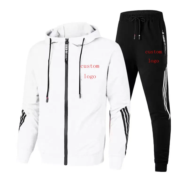 

New 2 Pieces Sets Tracksuit custom logo Men Hooded Sweatshirt+pants Pullover Hoodie Sportwear Suit Casual Sports Men Clothes