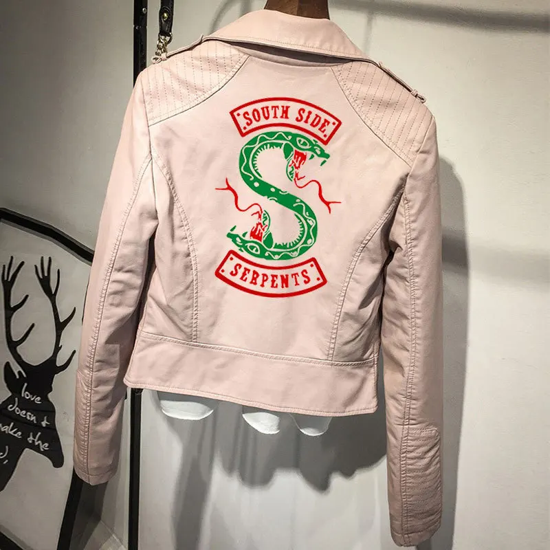 pink Американская драма ривердейл новая американская Дамская PU кожаная куртка женские модели Зимний тренд highstreet с длинным рукавом кампус пальто - Color: pink