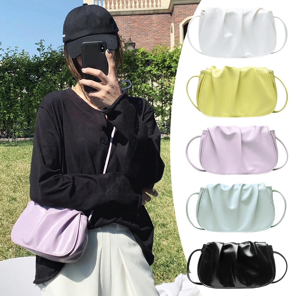 Женская сумка через плечо из искусственной кожи однотонный плиссированный