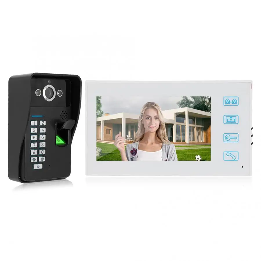 7 дюймов проводной видеодомофон 1080P Датчик отпечатков пальцев пароль карта