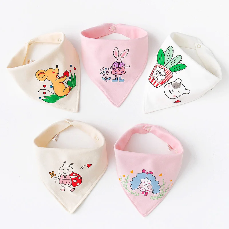 

5 Pcs/Pack Baby Cotton Feeding Bibs Infant Scarf Kid Towel Boys Girls Bandana Saliva Triangle Dribble