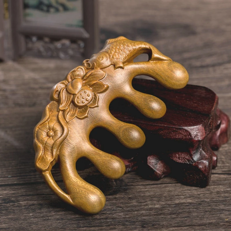 Деревянный массажер расческа из сандалового дерева и лотоса для массажа