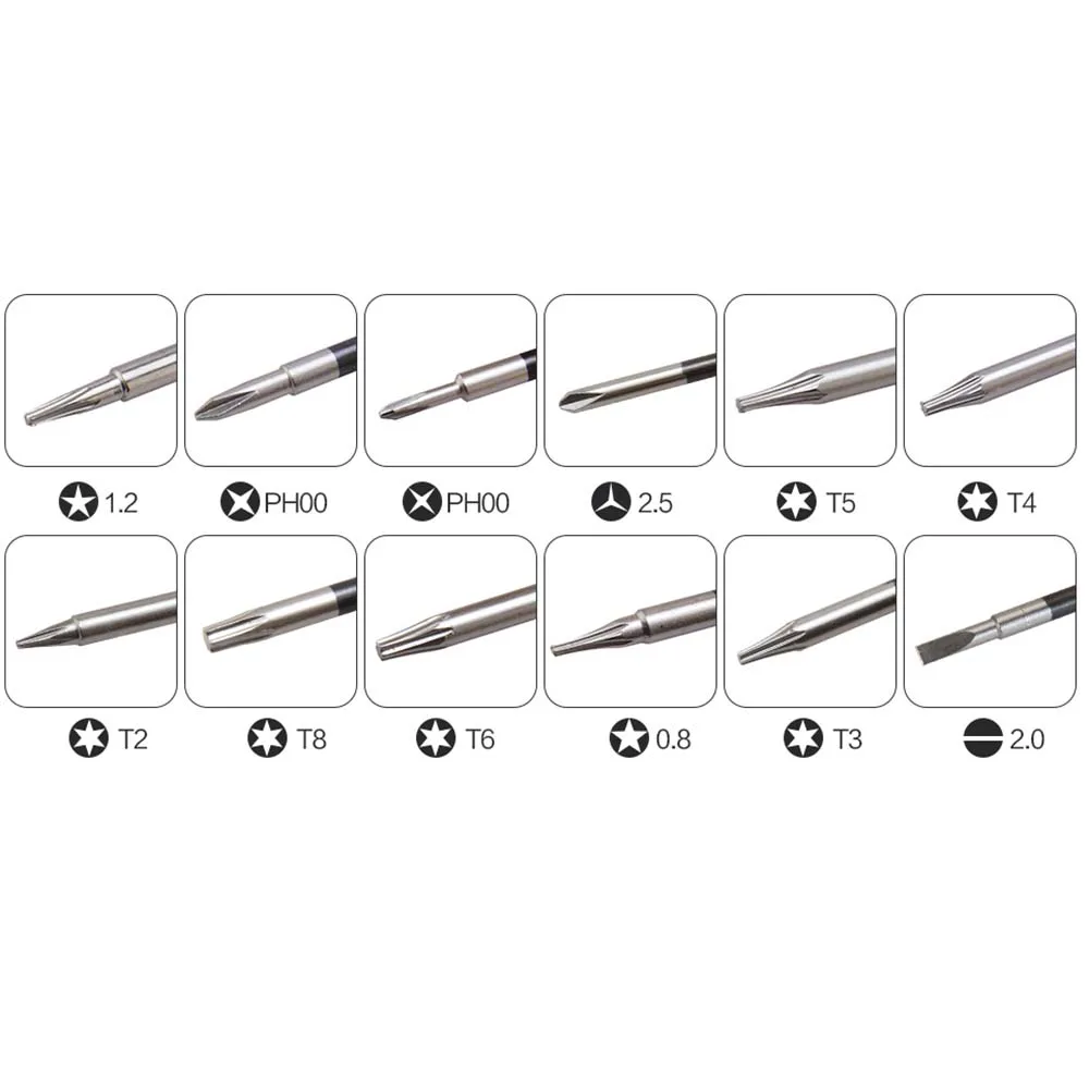 

12Pcs/Set Screwdriver P2 P5 0.8 1.2 Pentalobe Y 2.0 1.2 1.5 2.0 Phillips Flatted T3 T4 T5 T6 for Phone Repair