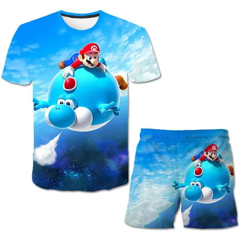 Children Sets Tops+Pants Super Mario T Shirt Girls Tees Kids Shorts Sport Suit Baby T-shirt 4 5 6 7 8 9-14 Years M03 | Детская одежда и