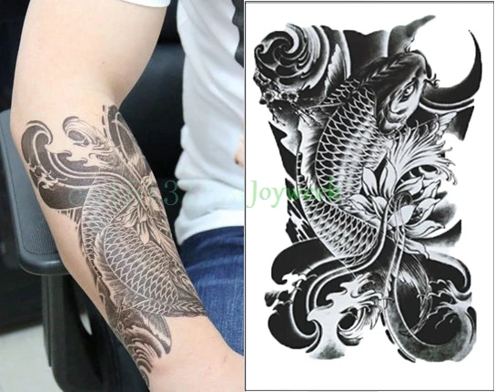 

Waterproof Temporary Tattoo Sticker Big Size Carp Tatto Stickers Fish Flash Tatoo Fake Tattoos
