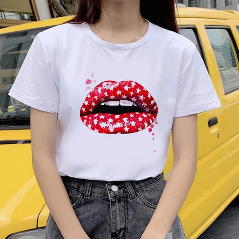 

Red Lip T-Shirt Women Vogue Casual Short Sleeve Tshirts Vintage Creativity Harajuku Tops Women's Tee Funy Female T-shirt