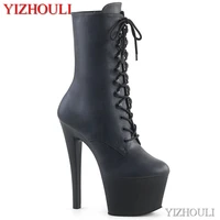shiny pu ankle boots 17cm high heeled shoes with round head sexy pole dancing shoes on the nightclub stage