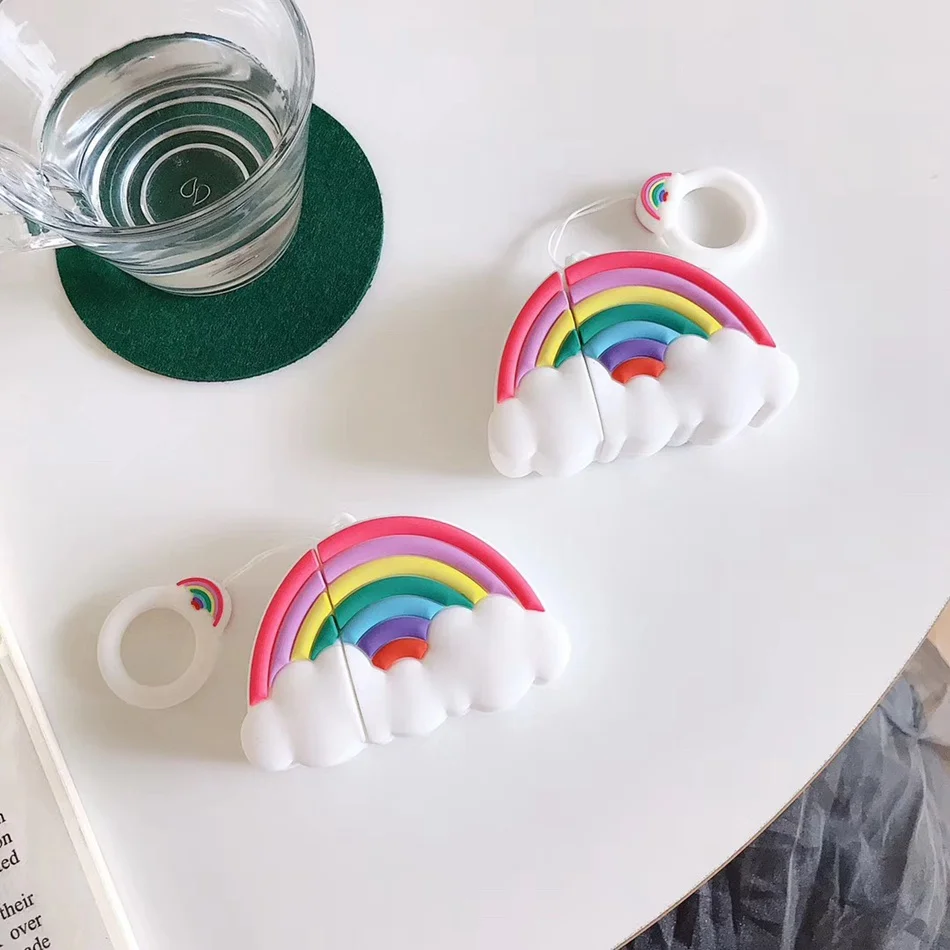 Чехол для Apple Airpods, 3D радужный чехол для наушников Airpods, чехол для наушников, роскошные силиконовые наушники, чехол с кольцом, чехол