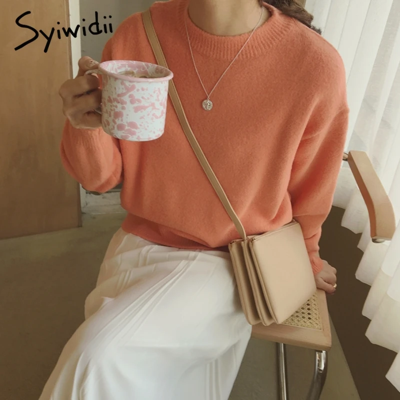 Syiwidii женские свитера с круглым вырезом Свободный вязаный свитер в Корейском