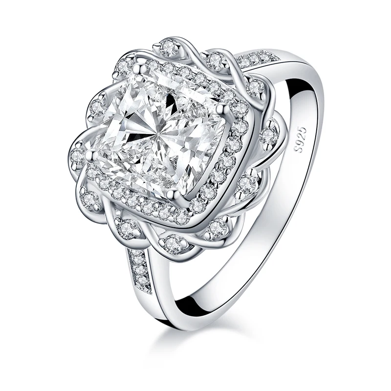 

LESF Sterling 925 Silver Rings For Women Jewelry Sona Diamond Luxury Design Cushion Wedding Engagement Ring Gift
