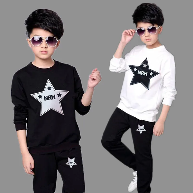 Kids Boys Sports Suit 2019 Spring and Autumn New O-neck Personality Two-piece Youth Casual Clothing Teenage |