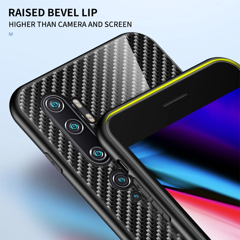 For Xiaomi Mi Note 10 Case Carbon fiber texture Glass Back Cover CC9 Pro |