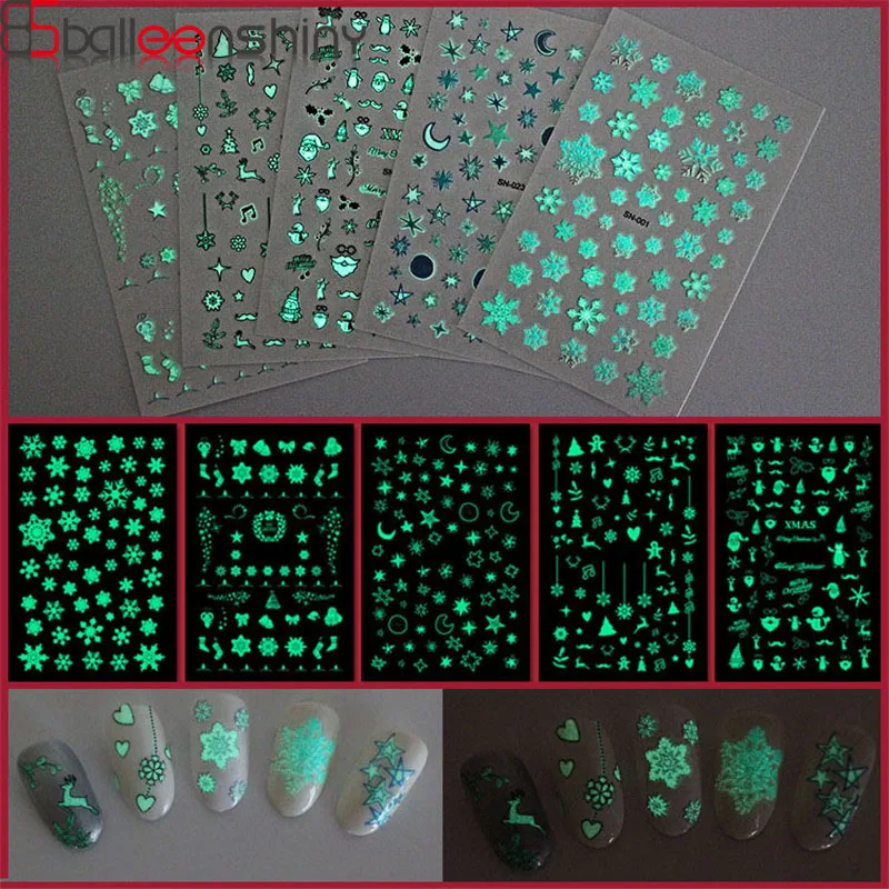 BalleenShiny дети светящиеся наклейки для ногтей DIY Детские блестки на Рождество цветок водная Наклейка Декор Маникюр подарки