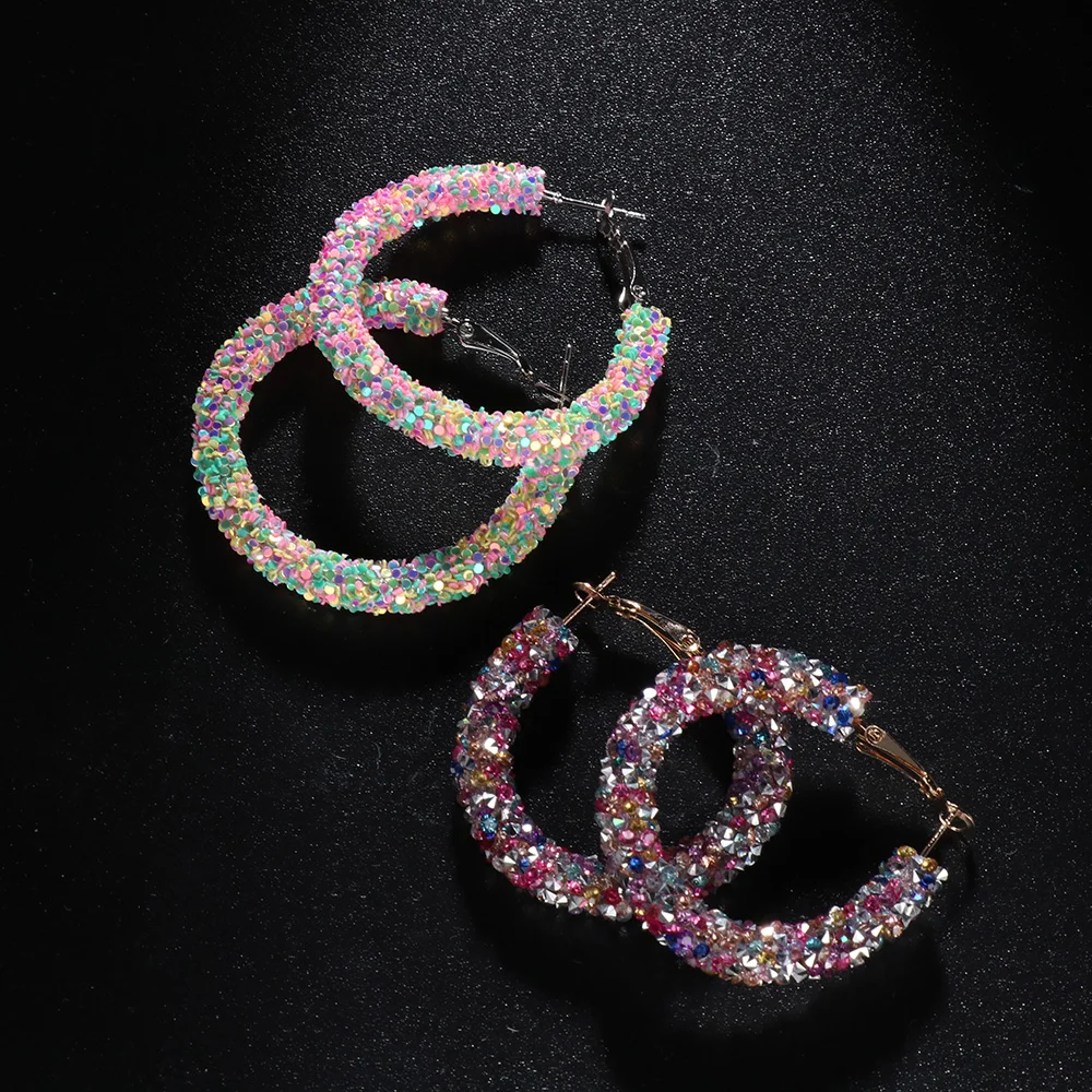 2020 Горячие дизайнерские серьги кольца геометрические круглые блестящие стразы