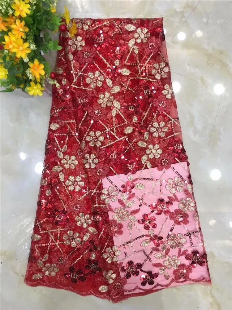 

Fshions style French Sequins Net Lace Fabrics High Quality Embroidery Nigerian Lace Dress Wedding Or Party FDF1120