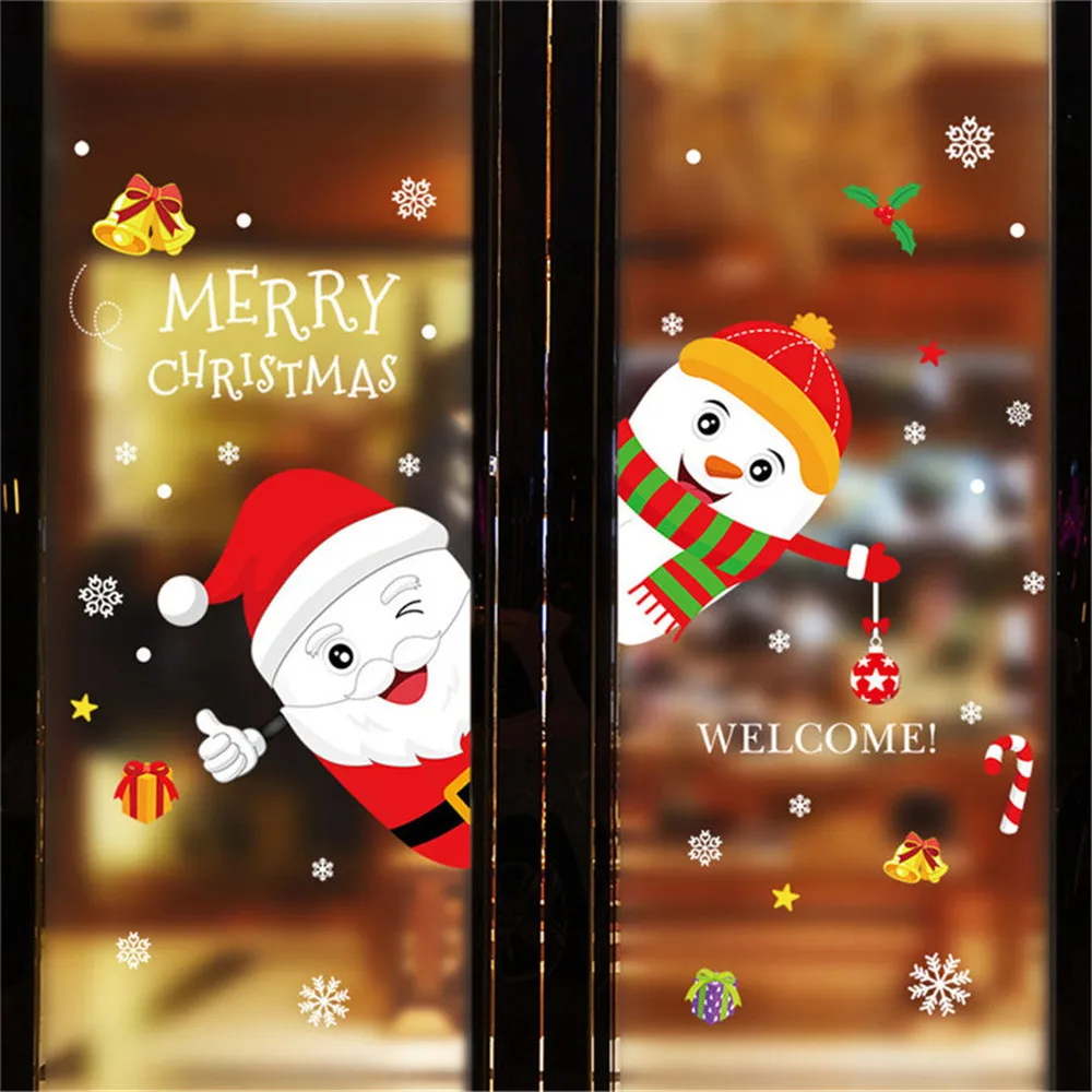 

Snow Glass Window Wall Window Sticker Christmas Cute Snowman Restaurant Mall Decoration DIY Decal Snowflake Xmas Art Decor SDAA