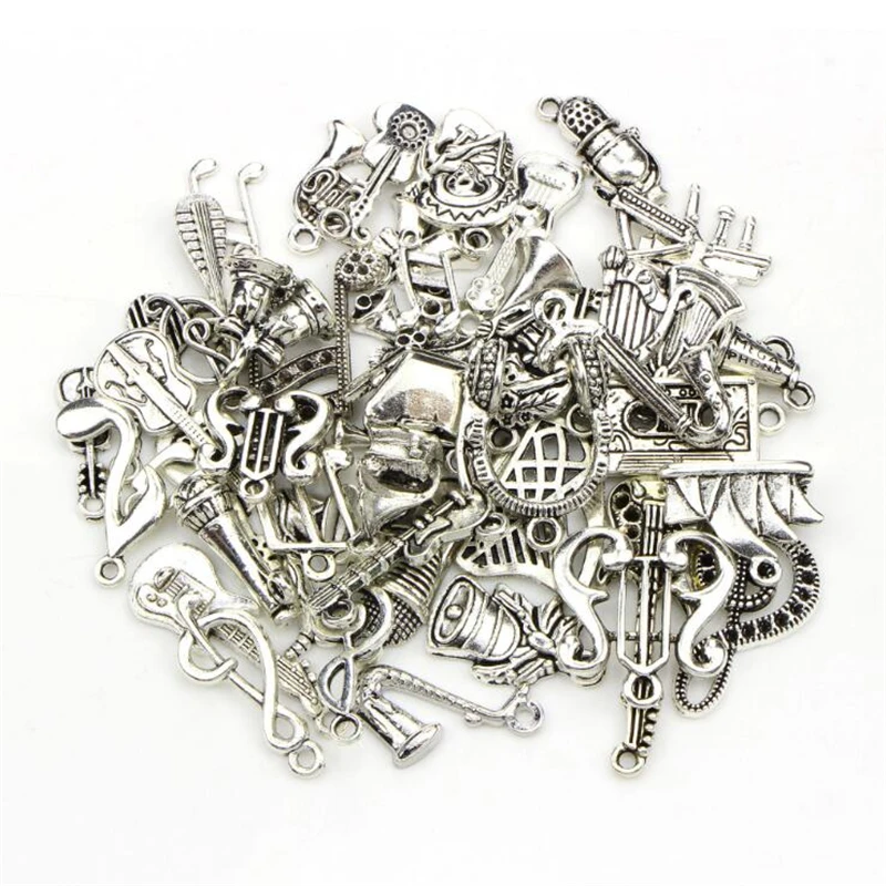 

50pcs/lot new creative antique silver music note charms connectors for diy necklace Bracelet pendant jewelry making accessories