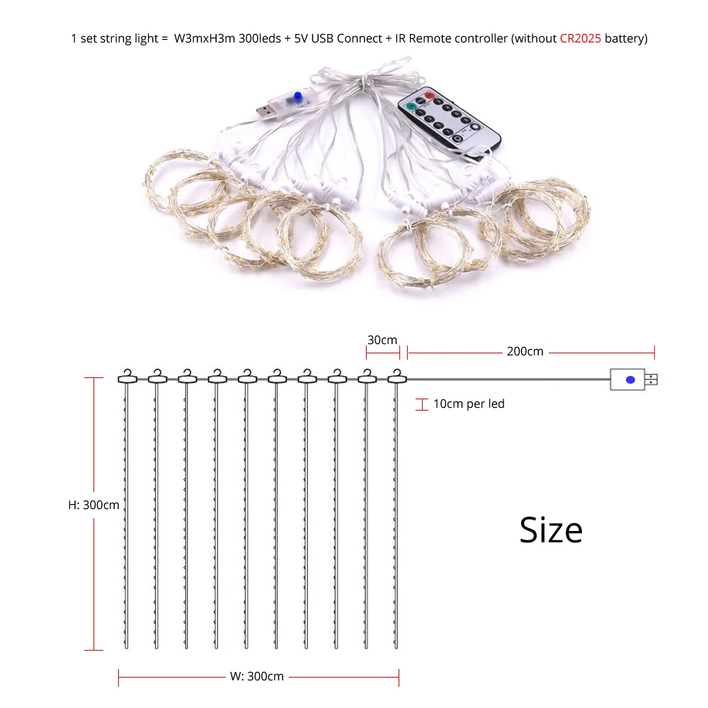 

300 LED Chirstmas Curtain Icicle String Light Fairy Light 3*3 M Window Wedding Party Home Garden Outdoor Indoor Wall Decoration