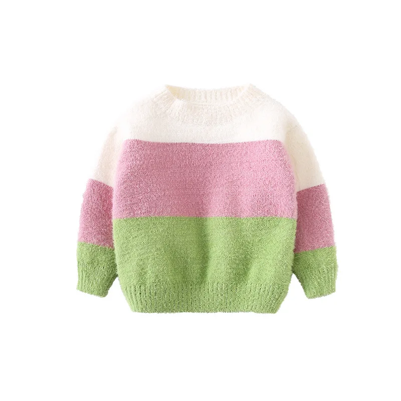 Свитеры для матери и дочери зимняя одежда радужная детская вязаная свитер