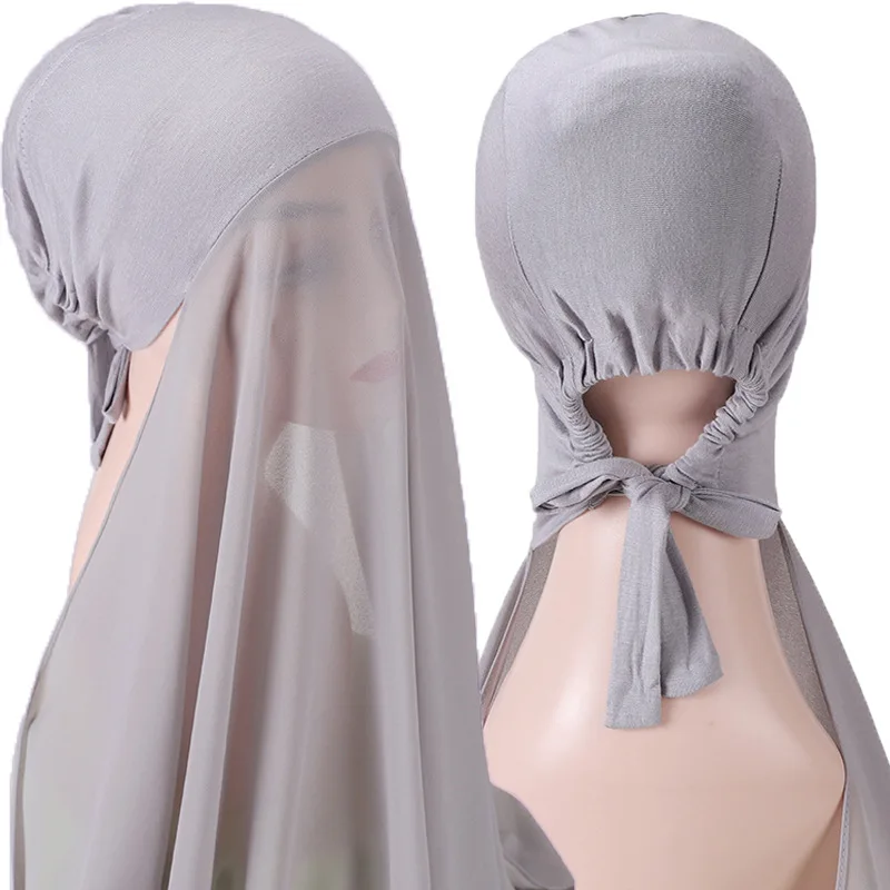 

13 Colors 180x72cm Elastic Rope Lace Up Bow Bonnet Hijab Elegant Practical Muslim Scarves Shawls Cover