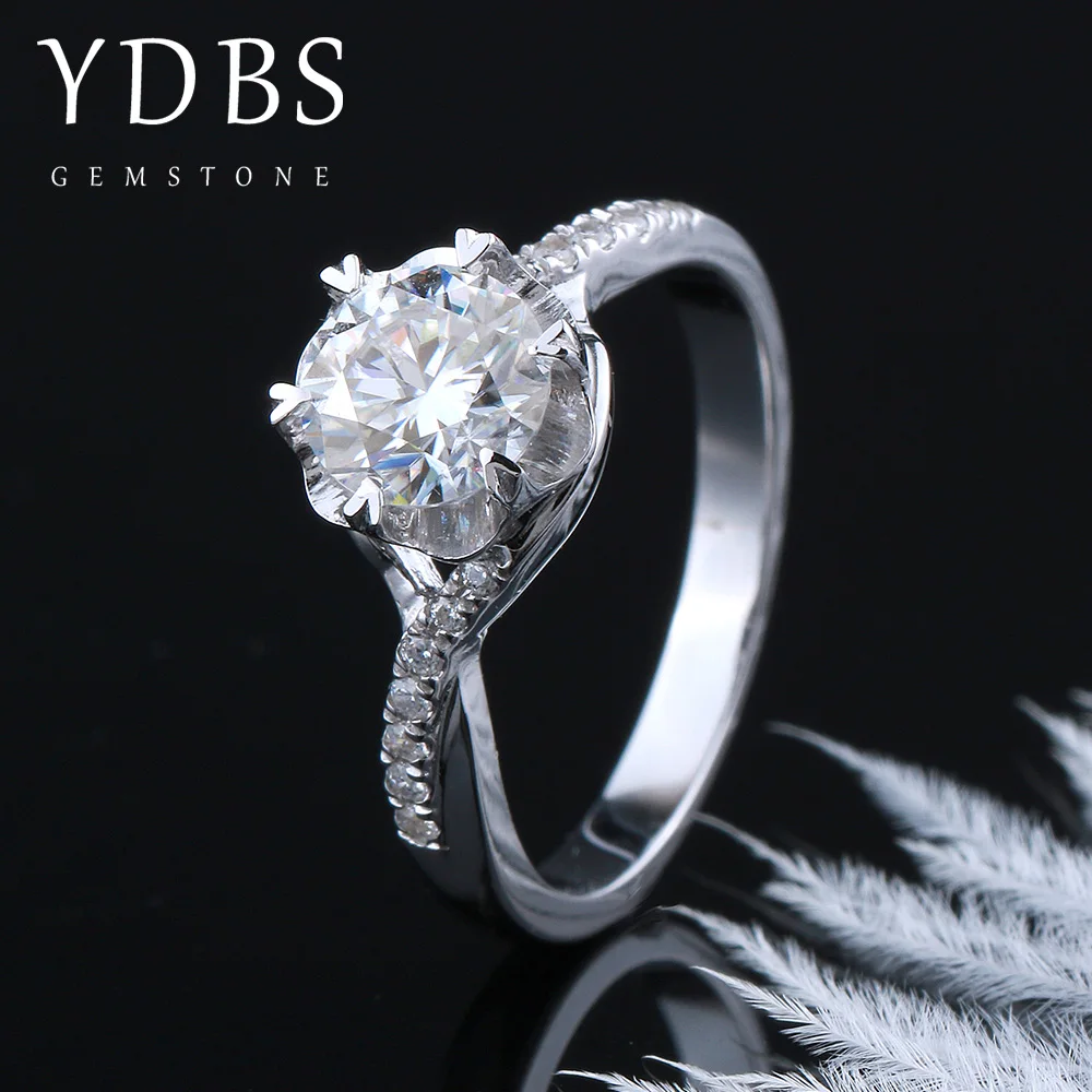 YDBS классическое обручальное кольцо Moissanite для женщин центр 1ct F цвет моиссанит