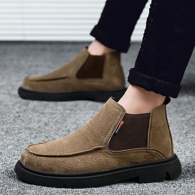 Осенние высококачественные ботильоны Челси Мужская обувь с мехом теплые