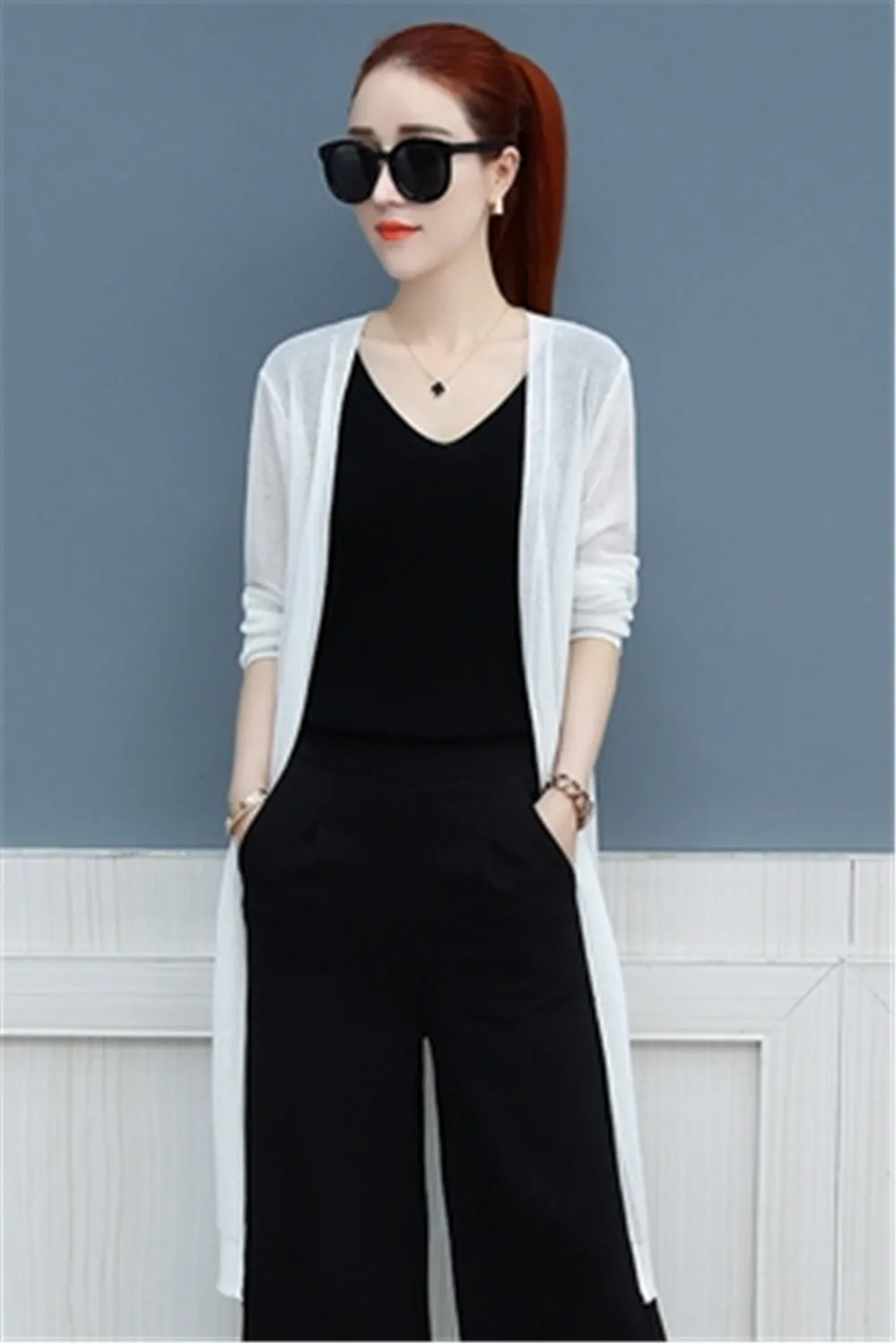 

Women Female Air Conditioning Sun Protection Shirt Summer Fashion Long Knitted Casual Thin Cardigan Sweater Tops
