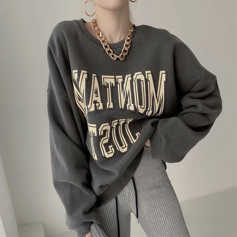 

Knitted Sweater Korean Chic Autumn Versatile Round Neck Pullover Chic Letter Print Design Loose Casual Long Sleeve Sweater