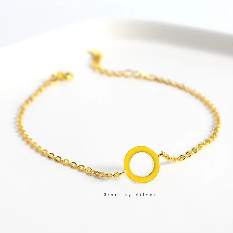 OBEAR 100% 925 Sterling Silver Gold Geometric Circle Bracelet for Women Fashion Simple Jewelry Gift | Украшения и аксессуары