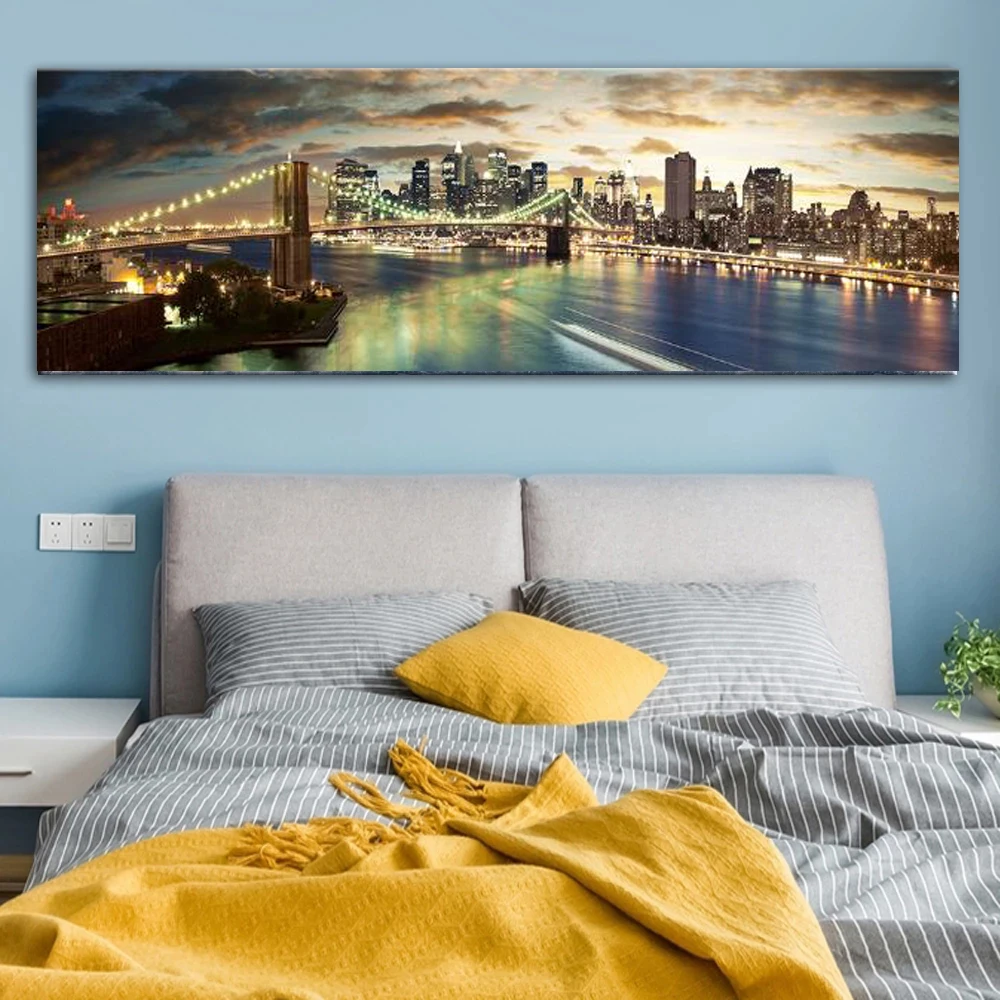 Ночной вид на Бруклинский мост Ландшафтные картины на холсте Постеры и печати искусства Художественные работы с изображением современного Нью-Йорка на.