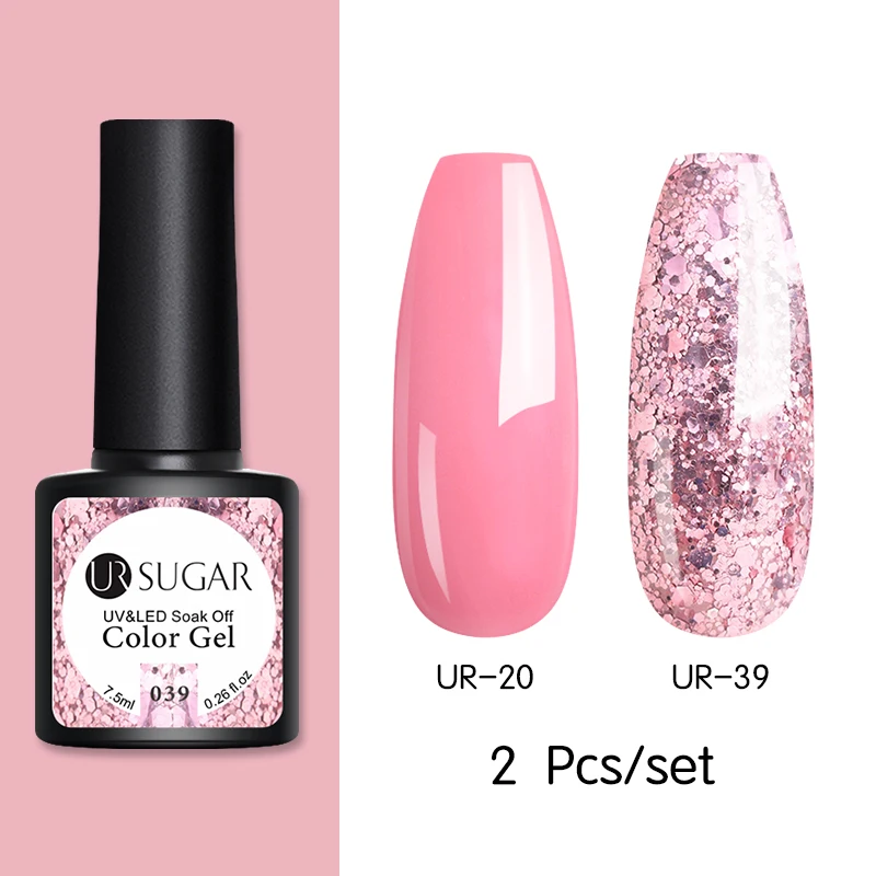 Ur Sugar 7,5 мл розовое золото блестящий Гель-лак для ногтей розовый Цвет гель-блестки для ногтей искусство замочить от УФ-гель-лака УФ светодиодный - Цвет: Set 17