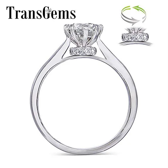 Женское кольцо для помолвки transcgems середина 1ct 6 мм F Color VVS Octangle Cut из белого золота
