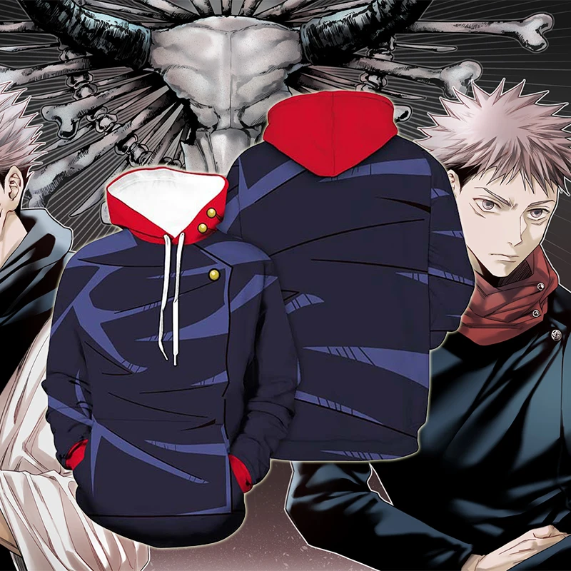 

Anime JUJUTSU KAISEN Cosplay Hoodie Itadori Yuji Costume Black School Uniforms Hooded Polyester Jacket Women Men Cltothes