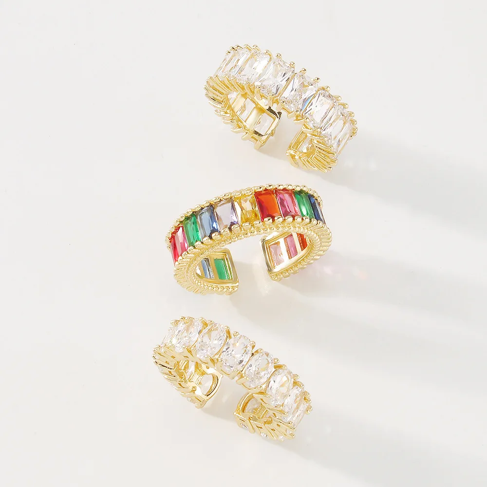 

Fashion Baguette Pave Zircon Vintage Wedding Rings For Women Charming Large Adjustable Rings Party Jewelry Gift