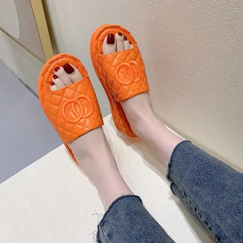 

Premium Leather Designer Shoes for Women Indoor Outdoor Beach Platform Slippers 2021 Summer High Heels