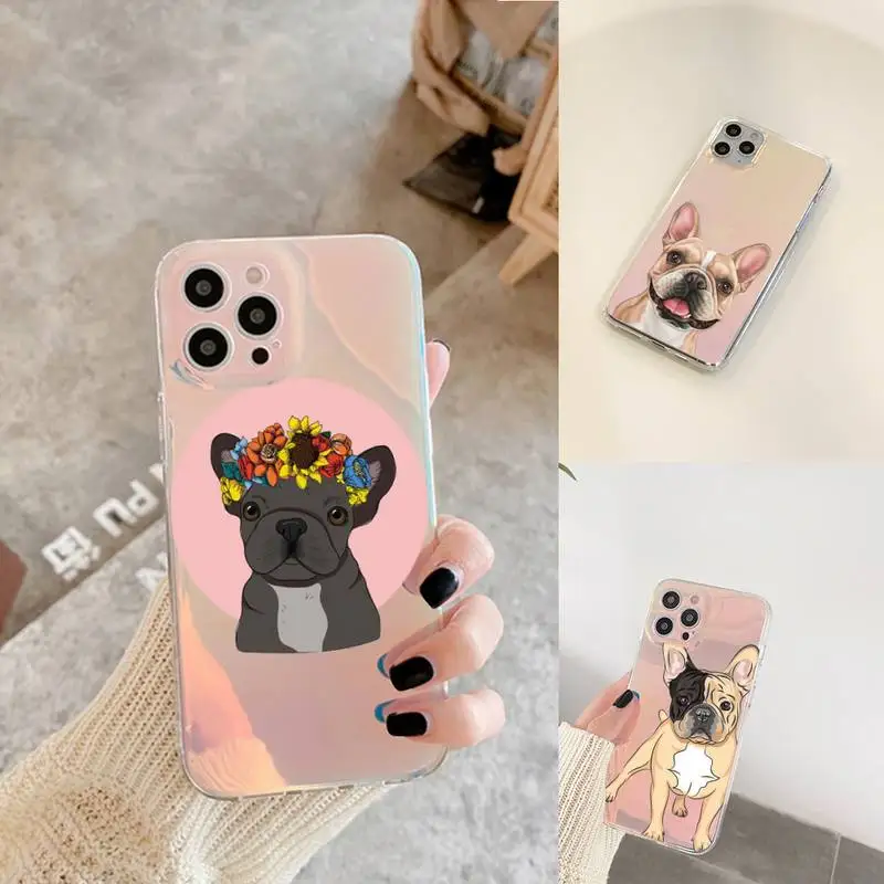 

Hot French Bulldog Dog Phone Case for iPhone xiaomi redmi 7 8 9 11 12 10 S X XS XR MINI Pro Max Plus laser Transparent