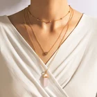 Docona модное ожерелье с подвеской из розового натурального камня для женщин Золотое сердце круглые бусины многослойный чокер для вечеринки ювелирные изделия воротник 19015